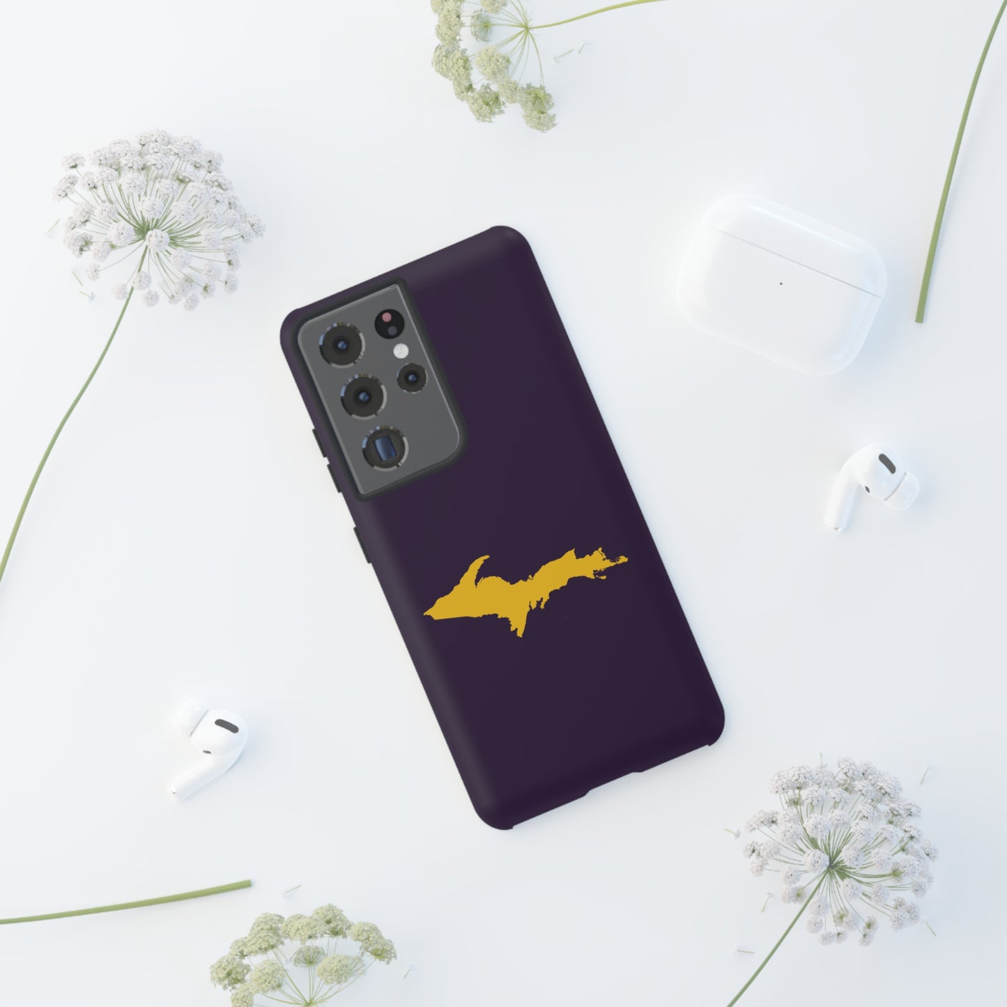 Michigan Upper Peninsula Tough Phone Case (Blackcurrant w/ Gold UP Outline) | Samsung & Pixel Android