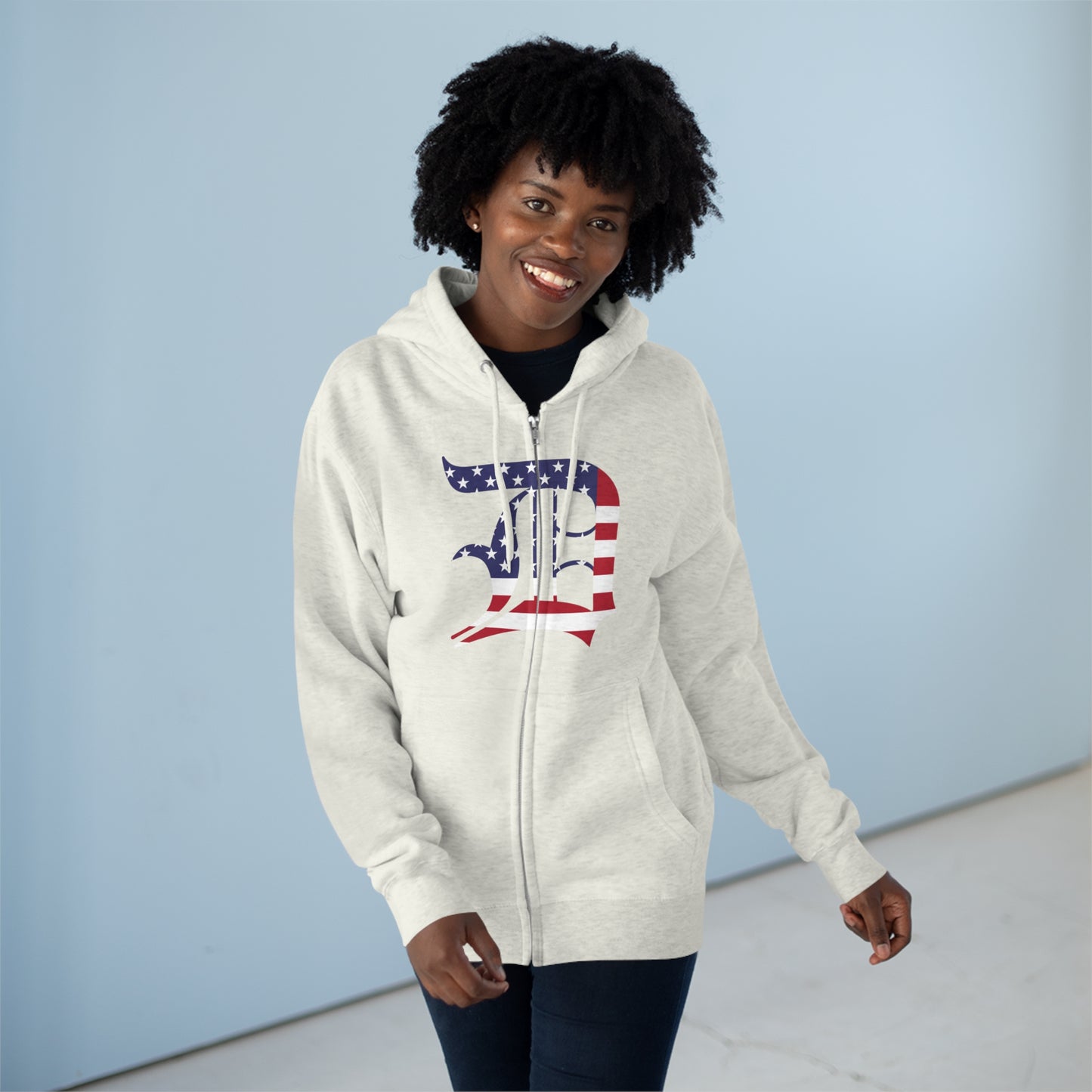 Detroit 'Old English D' Hoodie (Full-Body Patriotic Edition) | Unisex Full Zip