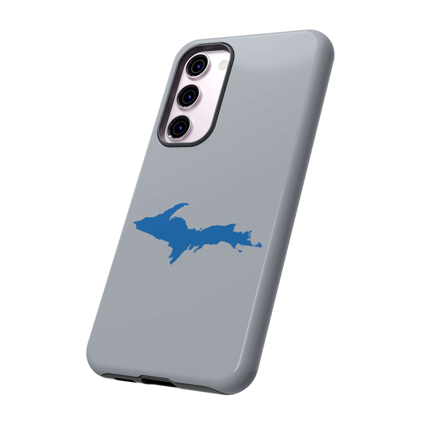 Michigan Upper Peninsula Tough Phone Case (Silver w/ Azure UP Outline) | Samsung & Pixel Android