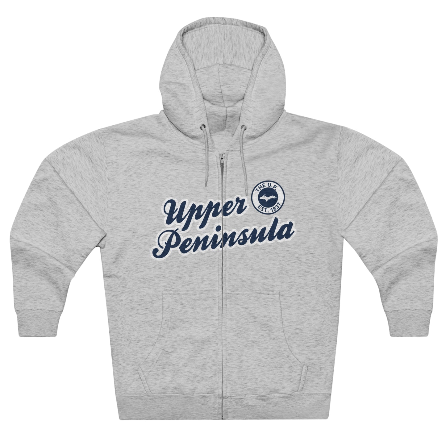 'Upper Peninsula EST 1837' Hoodie (Navy Script Font) | Unisex Full Zip