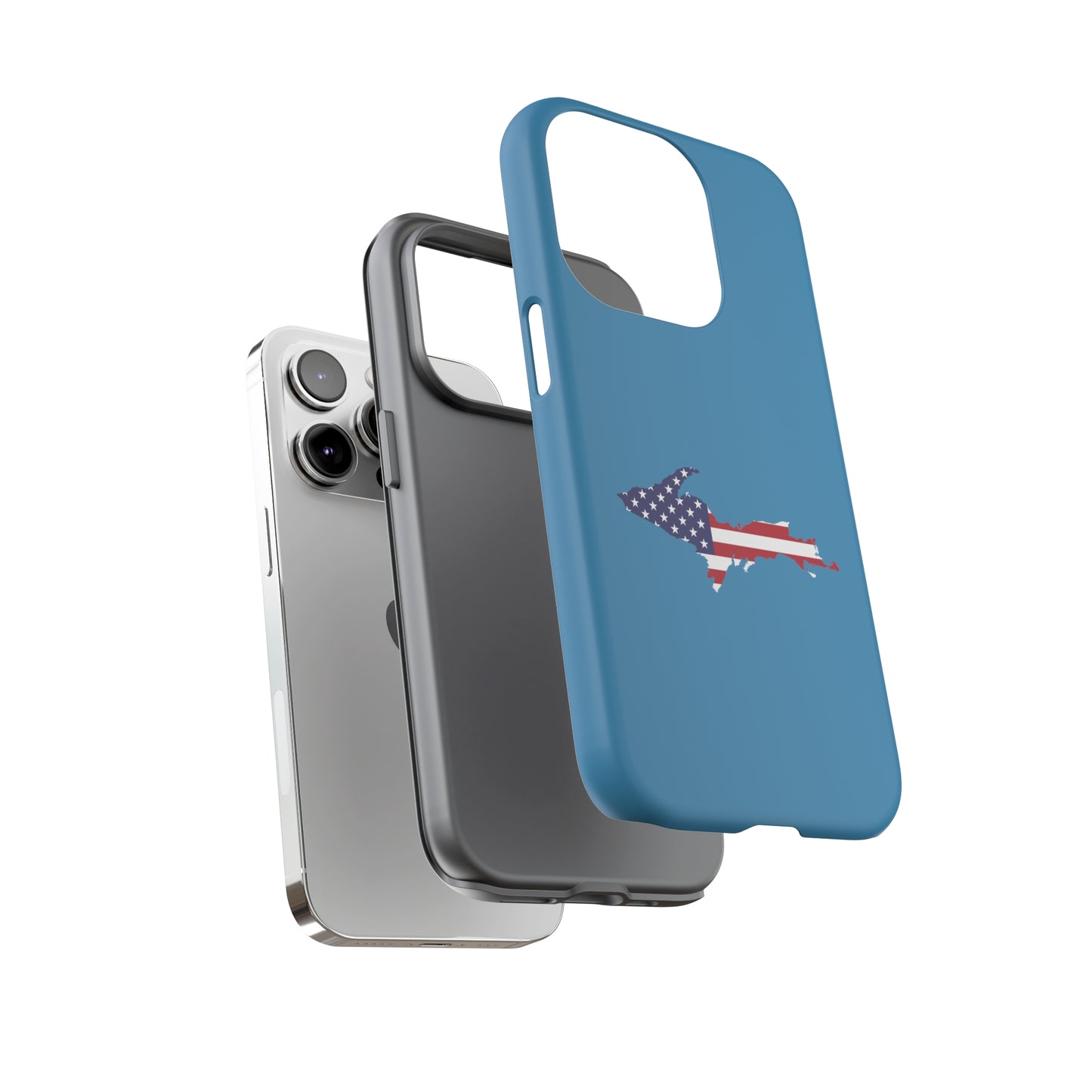 Michigan Upper Peninsula Tough Phone Case (Lake Michigan Blue w/ UP USA Flag Outline) | Apple iPhone