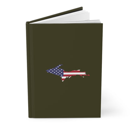 Michigan Upper Peninsula Hardcover Journal (w/ UP USA Flag) | Ruled - Military Green