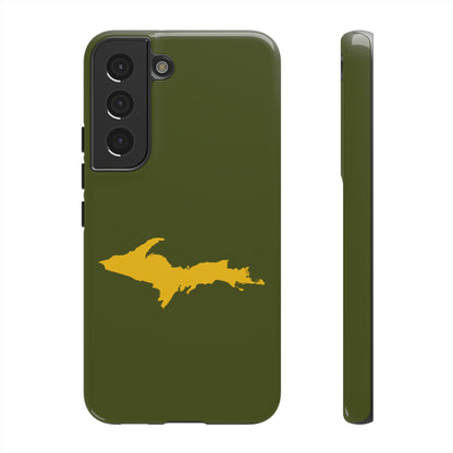 Michigan Upper Peninsula Tough Phone Case (Army Green w/ Gold UP Outline) | Samsung & Pixel Android