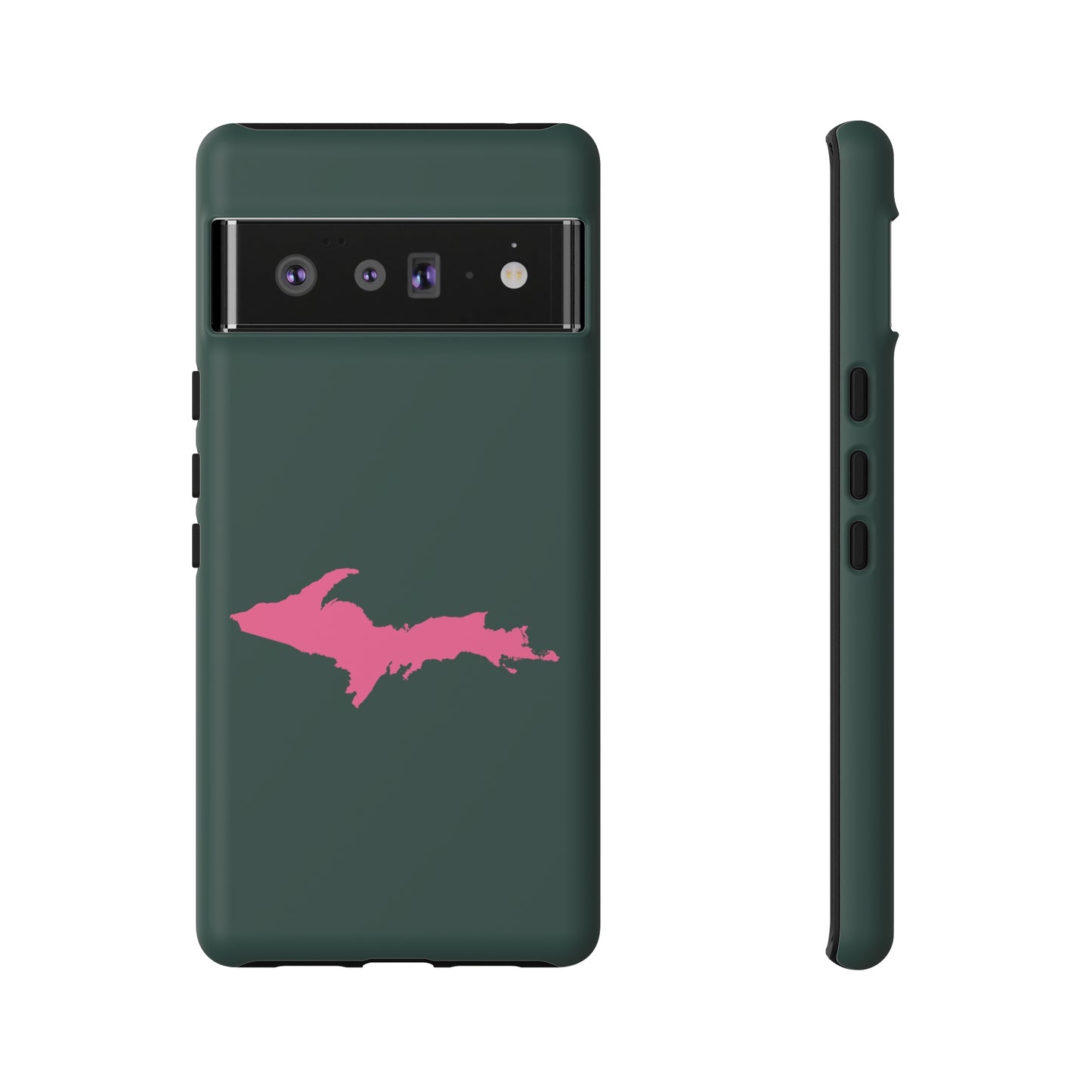 Michigan Upper Peninsula Tough Phone Case (Green w/ Pink UP Outline) | Samsung & Pixel Android