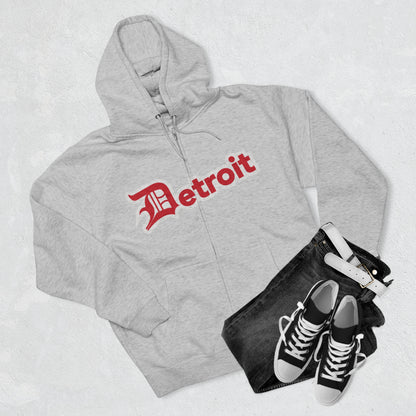 'Detroit' Hoodie (Aliform Red w/ Old English 'D') | Unisex Full Zip