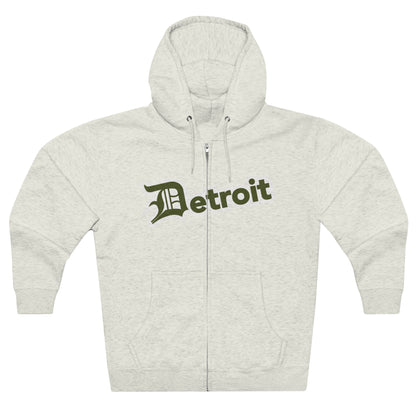 'Detroit' Hoodie (Army Green w/ Old English 'D') | Unisex Full Zip