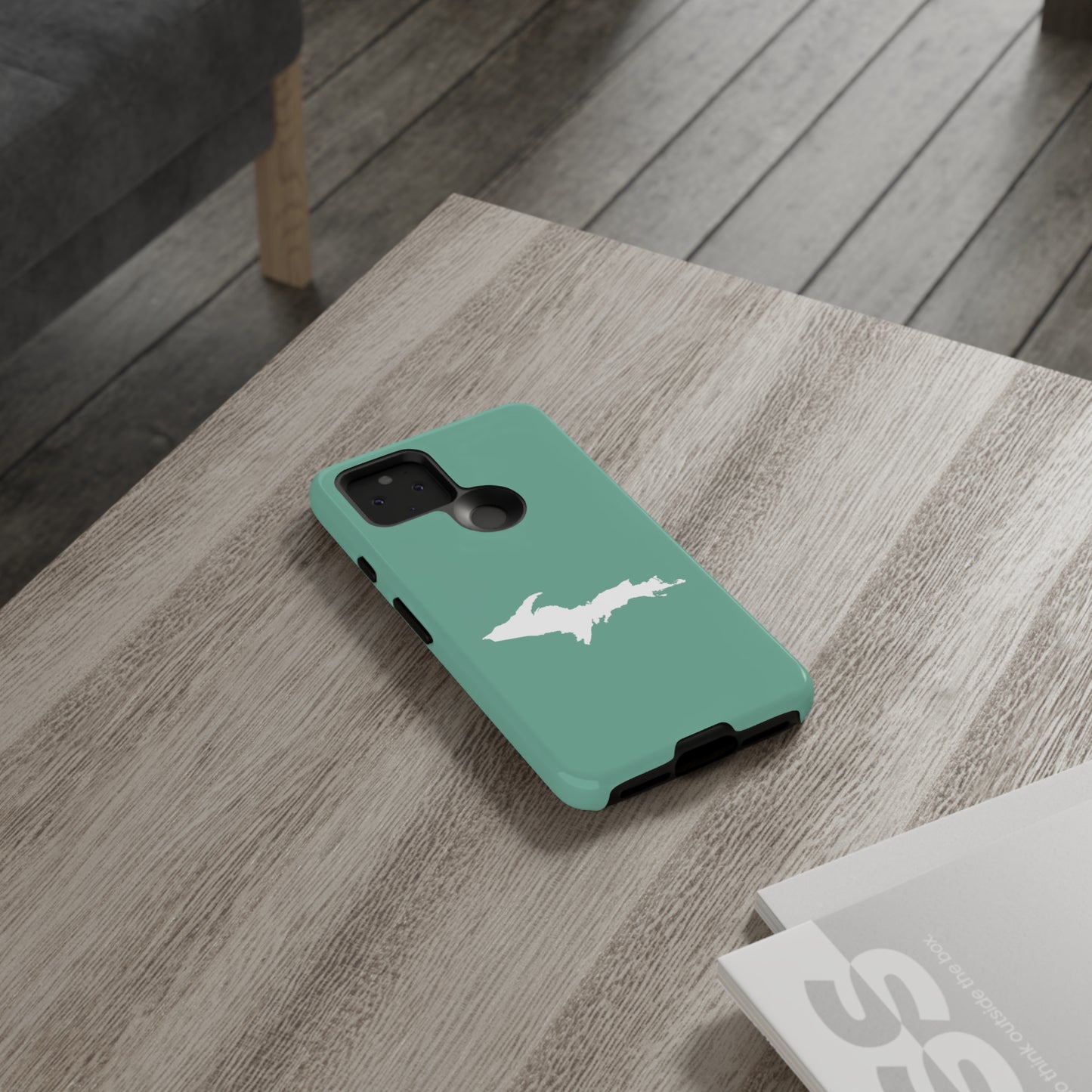 Michigan Upper Peninsula Tough Phone Case ('64 Metallic Mint Green w/ UP Outline) | Samsung & Pixel Android