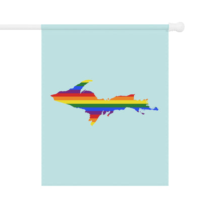 Michigan Upper Peninsula Home & Garden Flag (w/ UP Rainbow Pride Flag) | Cyan