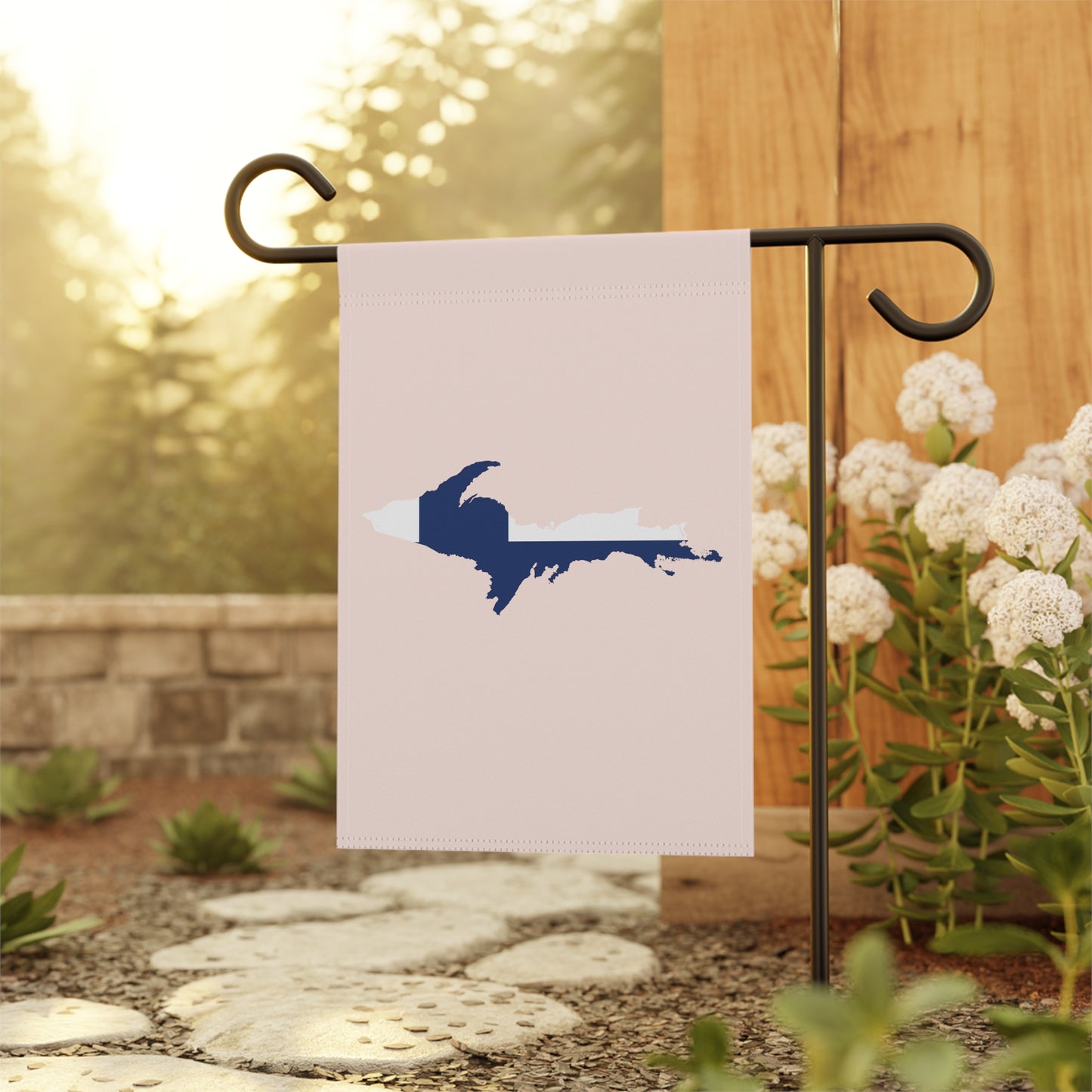 Michigan Upper Peninsula Home & Garden Flag (w/ UP Finland Flag) | Champagne Pink