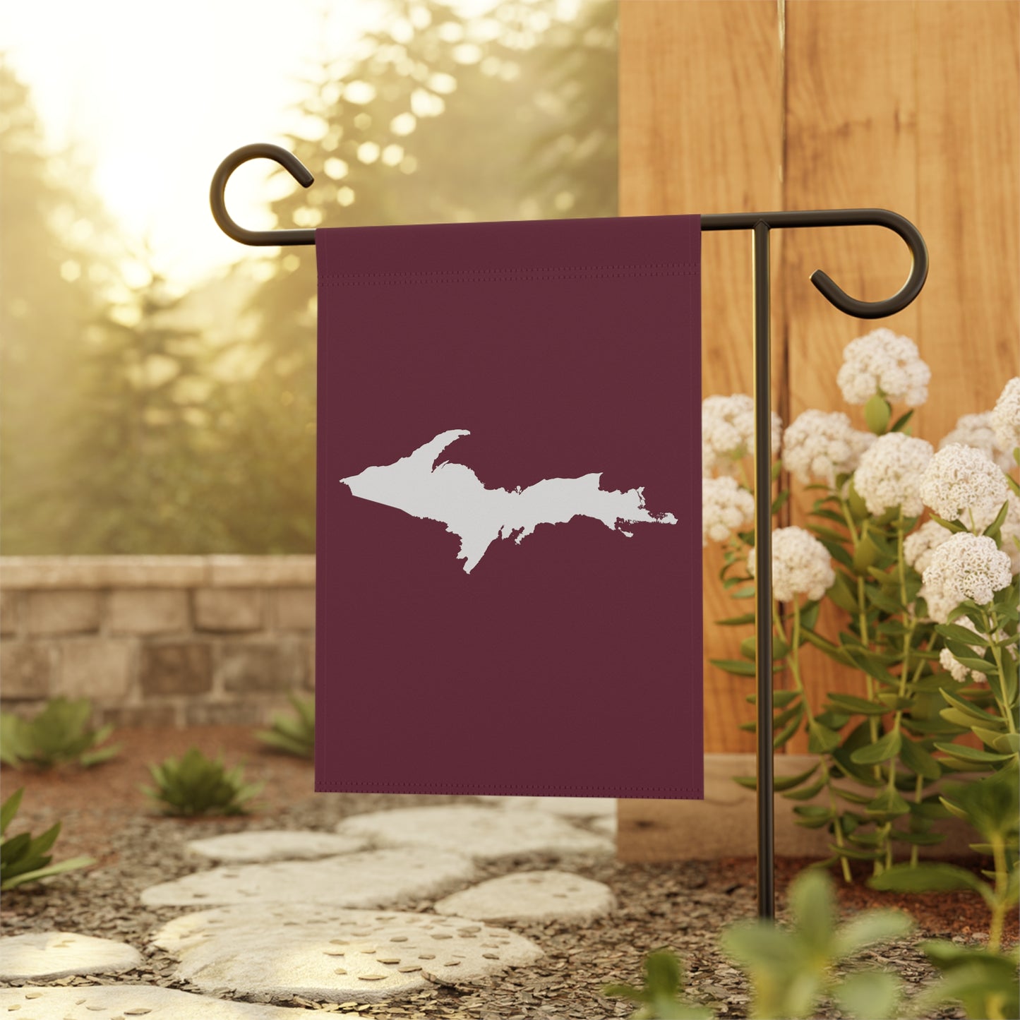 Michigan Upper Peninsula Home & Garden Flag (w/ UP Outline) | Old Mission Burgundy