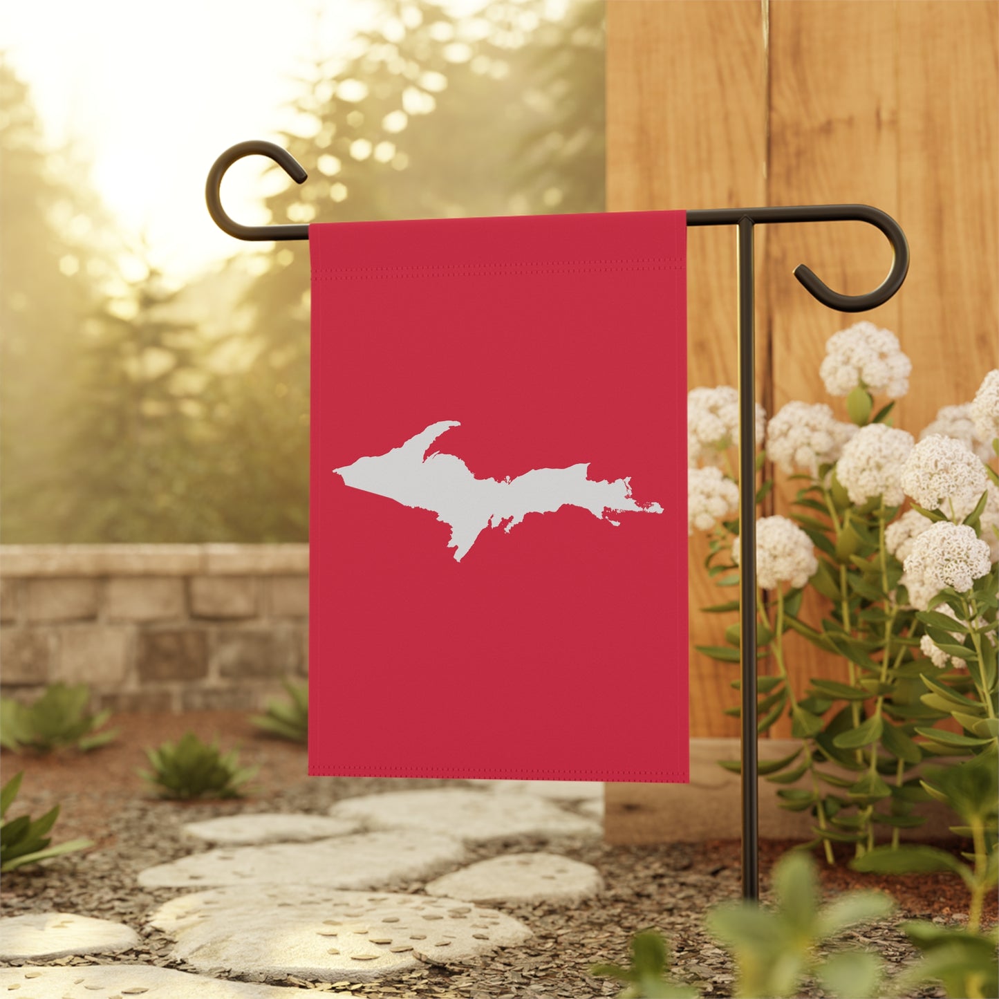 Michigan Upper Peninsula Home & Garden Flag (w/ UP Outline) | Lighthouse Red