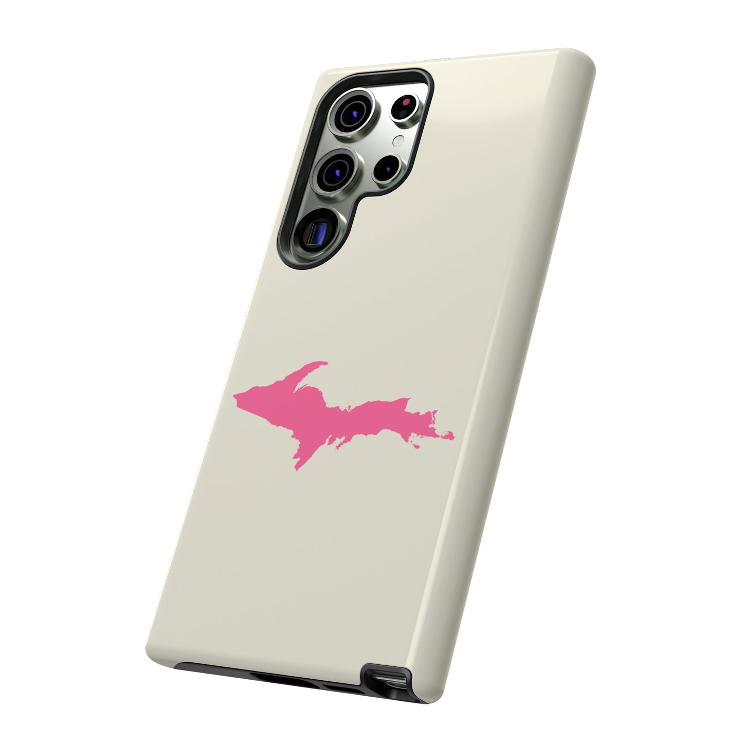 Michigan Upper Peninsula Tough Phone Case (Ivory Color w/ Pink UP Outline) | Samsung & Pixel Android