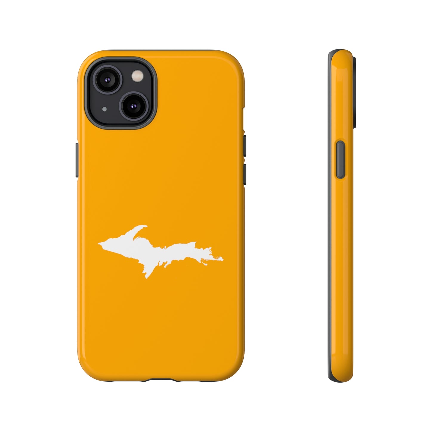 Michigan Upper Peninsula Tough Phone Case (Autumn Birch Leaf Color w/ UP Outline) | Apple iPhone