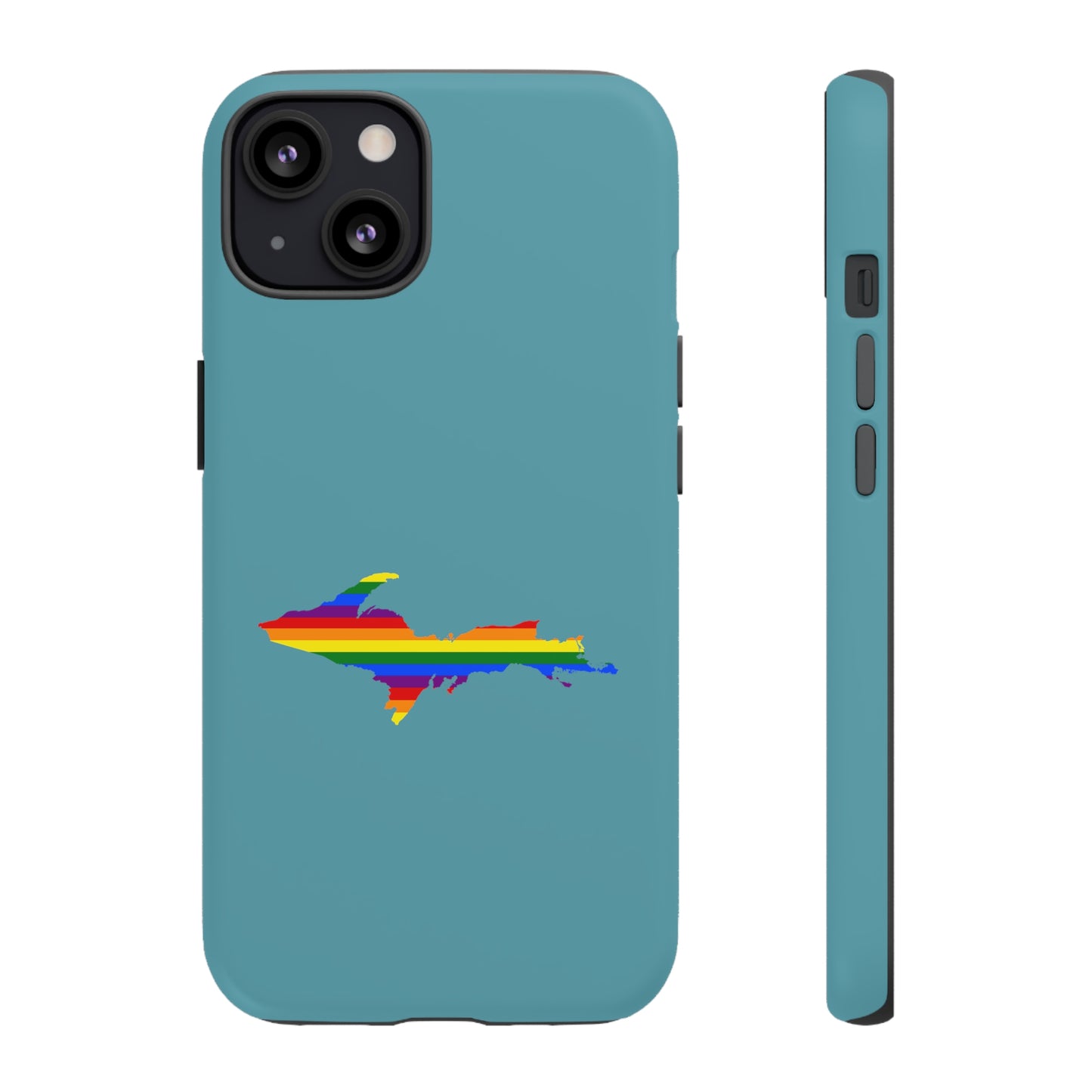 Michigan Upper Peninsula Tough Phone Case (Lake Huron Blue w/ UP Pride Flag Outline) | Apple iPhone