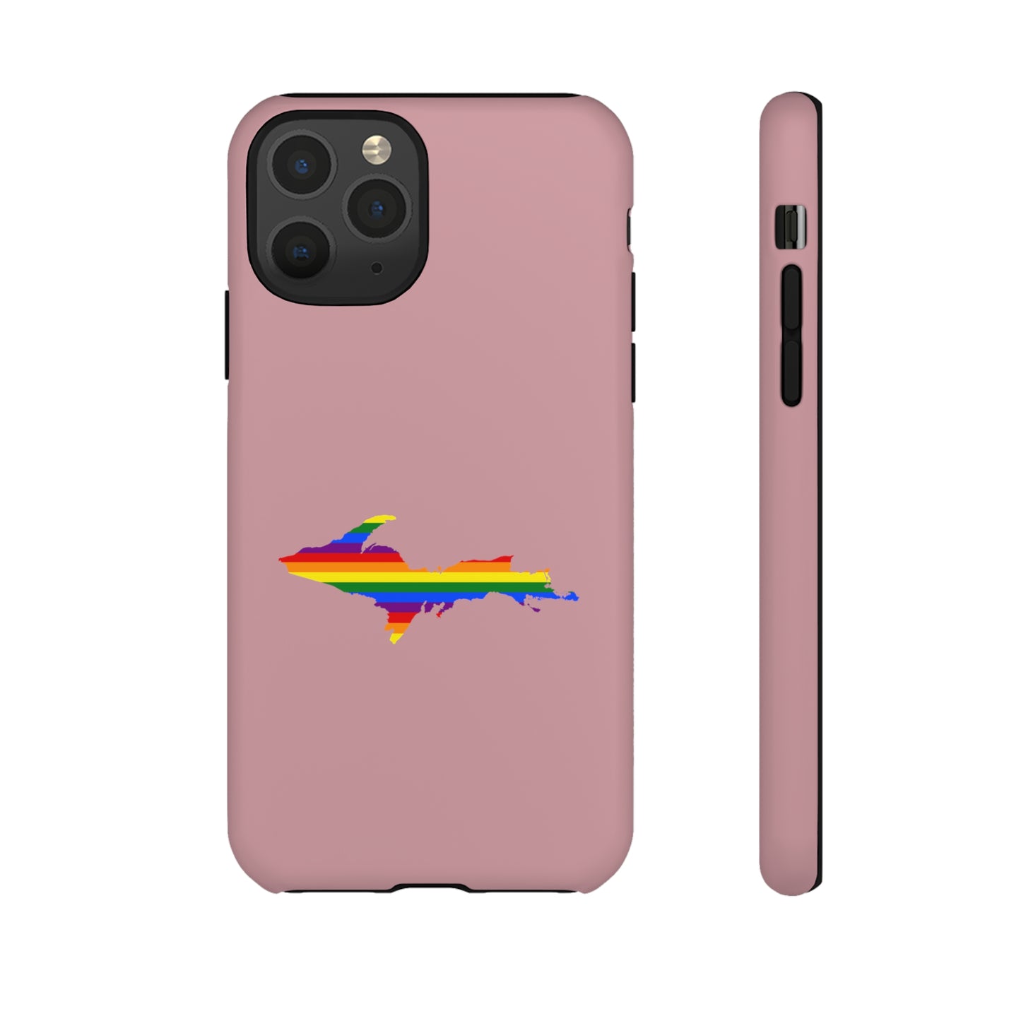 Michigan Upper Peninsula Tough Phone Case (Cherry Blossom Pink w/ UP Pride Flag Outline) | Apple iPhone