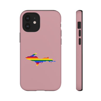 Michigan Upper Peninsula Tough Phone Case (Cherry Blossom Pink w/ UP Pride Flag Outline) | Apple iPhone