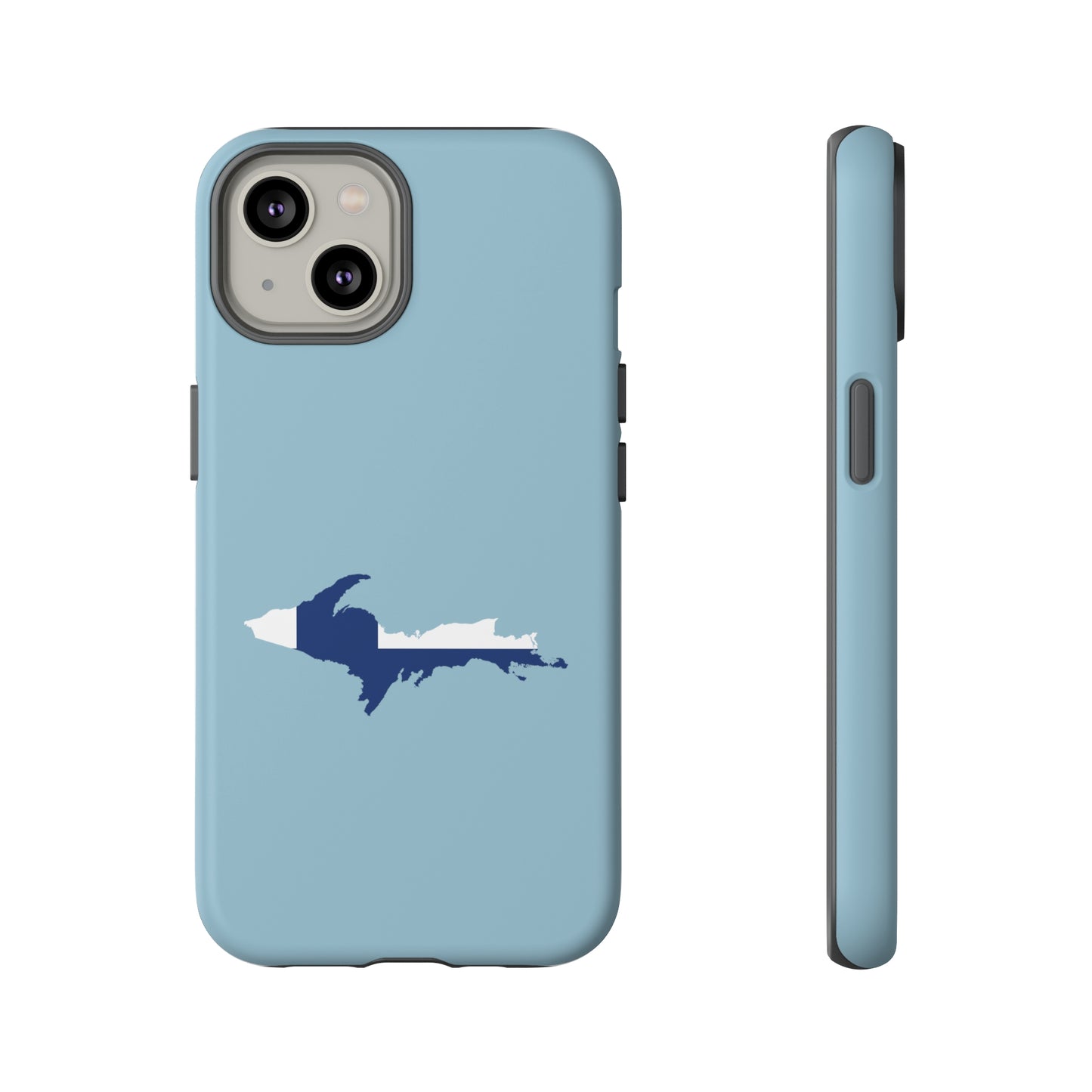 Michigan Upper Peninsula Tough Phone Case (Opal Blue w/ UP Finland Flag Outline) | Apple iPhone