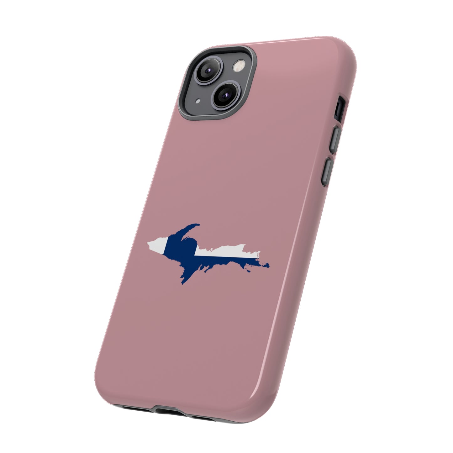 Michigan Upper Peninsula Tough Phone Case (Cherry Blossom Pink w/ UP Finland Flag Outline) | Apple iPhone