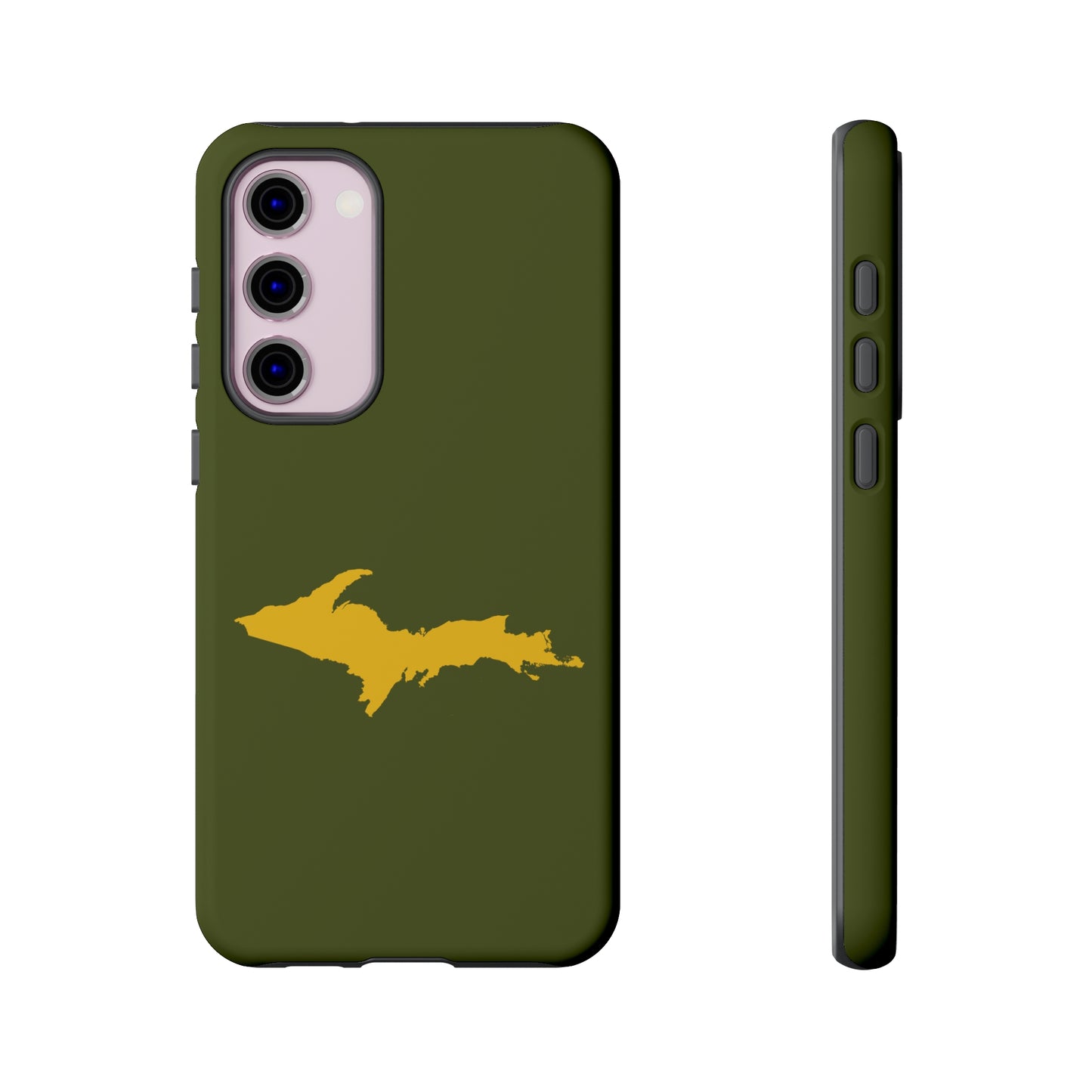 Michigan Upper Peninsula Tough Phone Case (Army Green w/ Gold UP Outline) | Samsung & Pixel Android