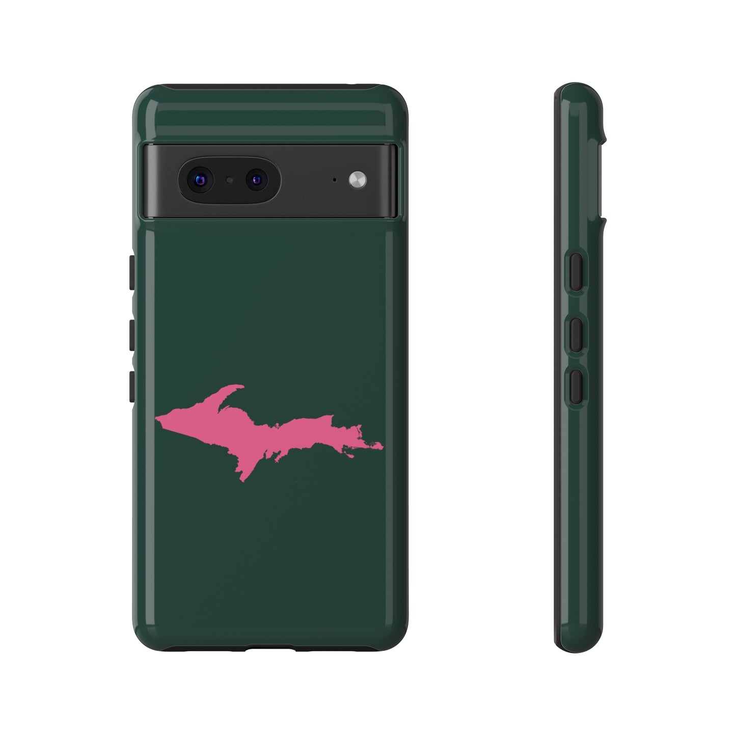 Michigan Upper Peninsula Tough Phone Case (Green w/ Pink UP Outline) | Samsung & Pixel Android