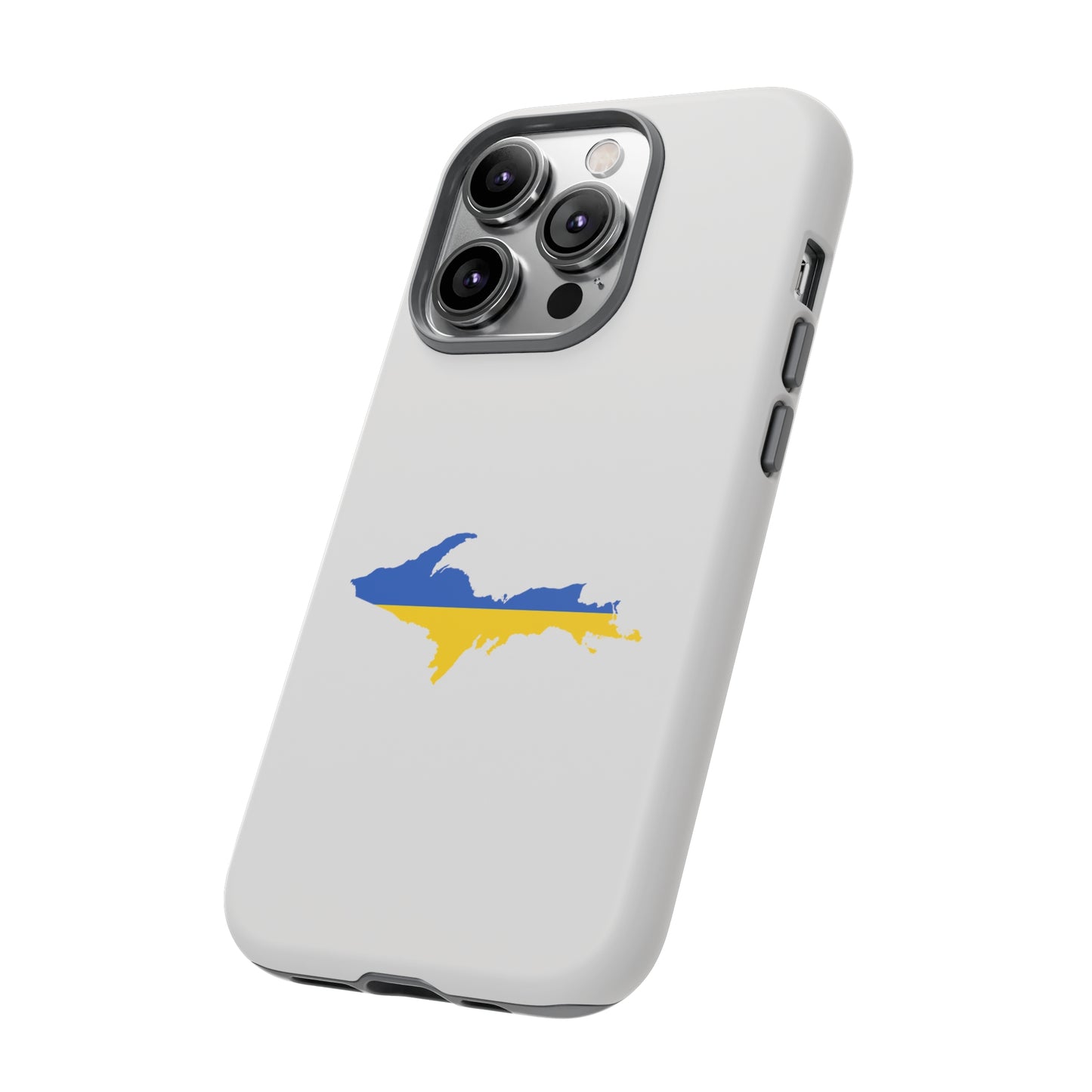 Michigan Upper Peninsula Tough Phone Case (Birch Bark White w/ UP Ukraine Flag Outline) | Apple iPhone