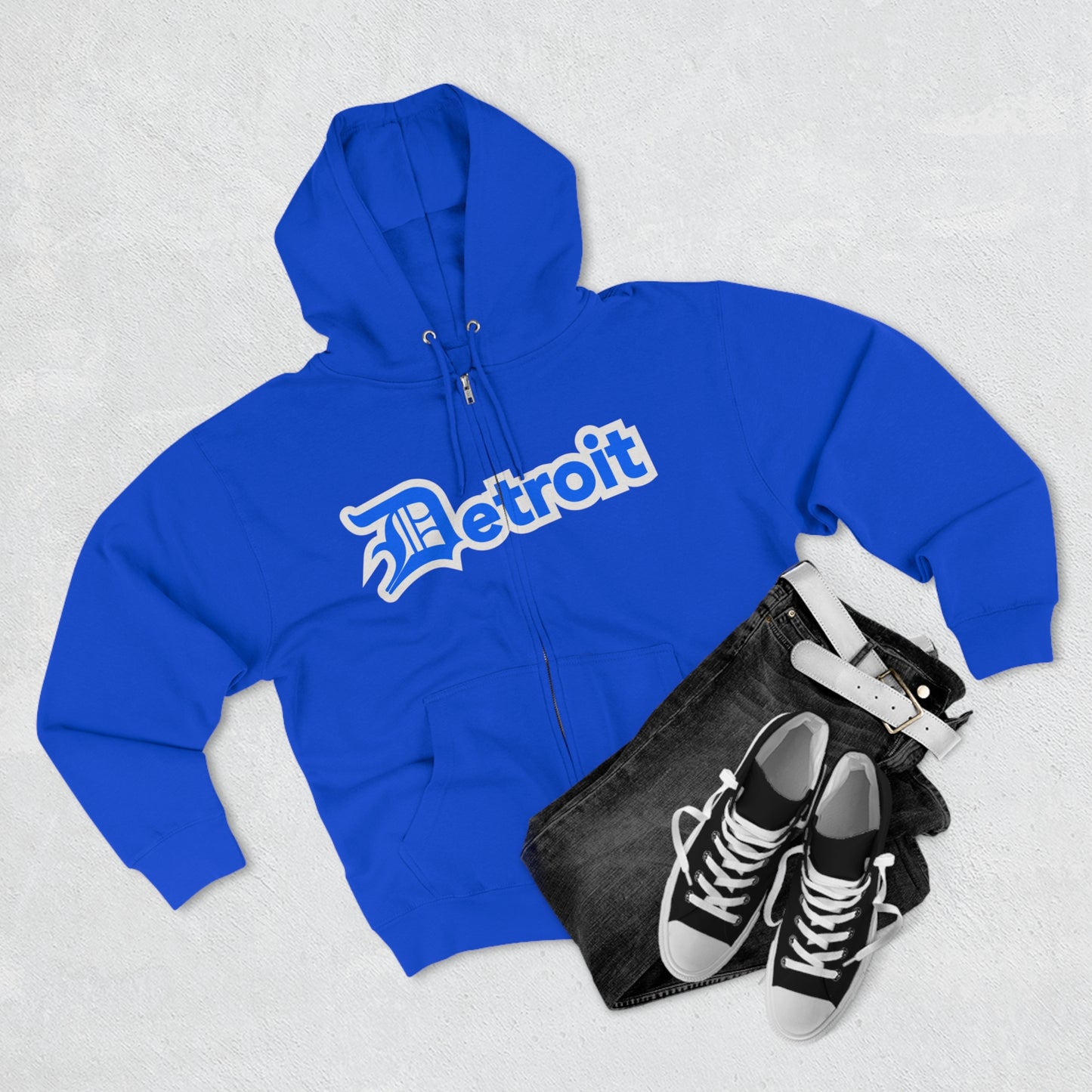 'Detroit' Hoodie (Motor Town Blue w/ Old English 'D') | Unisex Full Zip