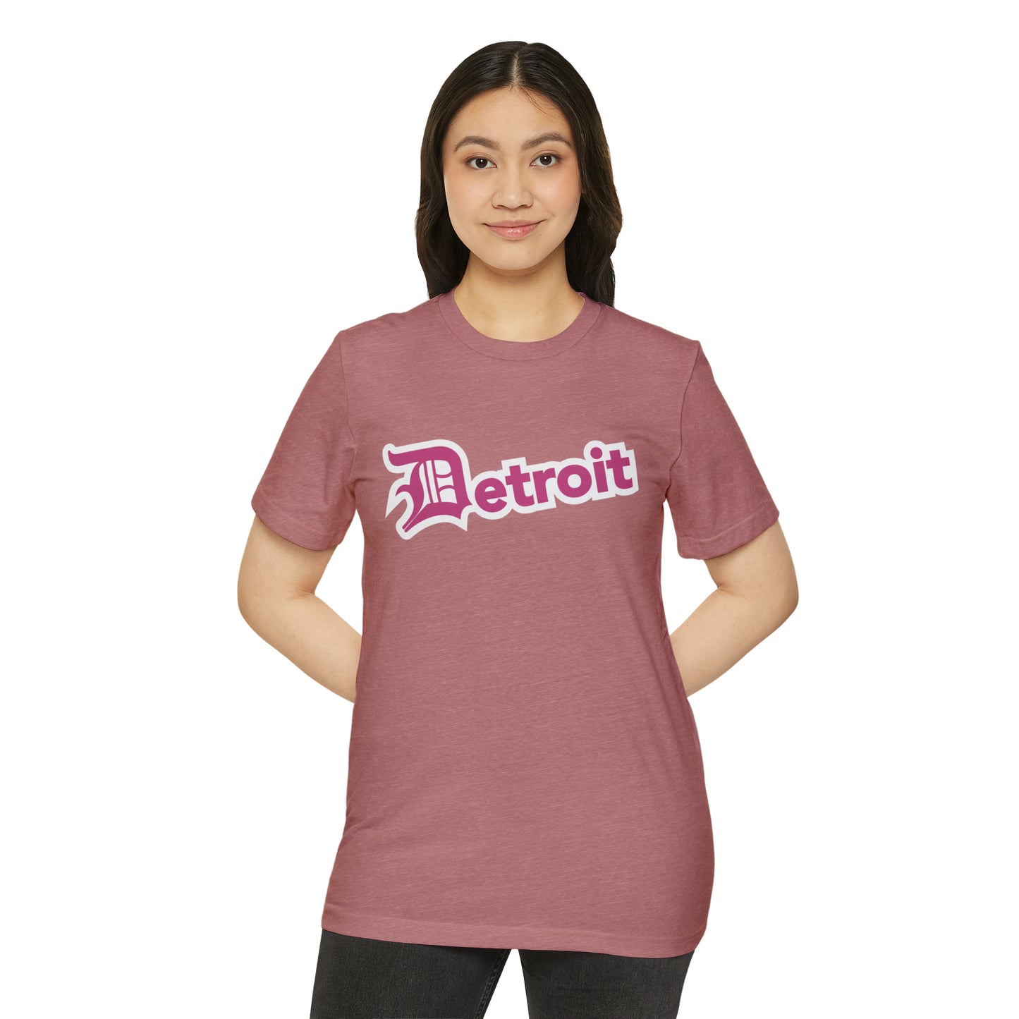 'Detroit' T-Shirt (Apple Blossom Pink Old English 'D') | Unisex Recycled Organic