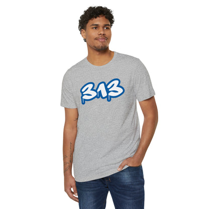 Detroit '313' T-Shirt (Azure Tag Font) | Unisex Recycled Organic