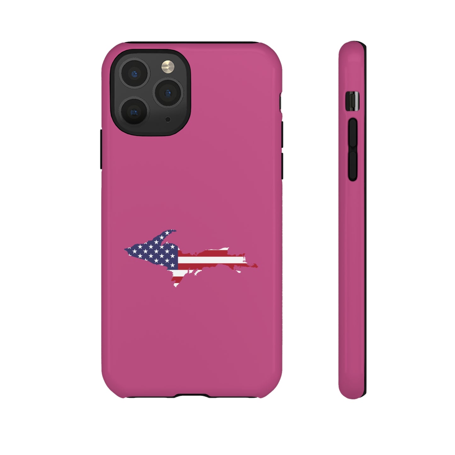 Michigan Upper Peninsula Tough Phone Case (Apple Blossom Pink w/ UP USA Flag Outline) | Apple iPhone