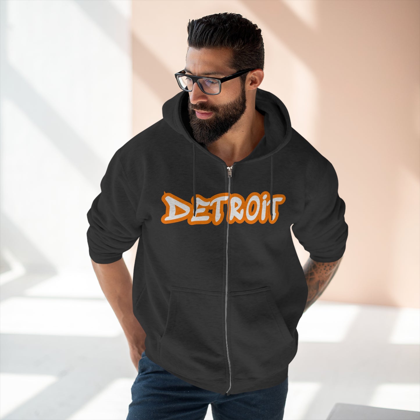 'Detroit' Hoodie (Orange Tag Font) | Unisex Full Zip