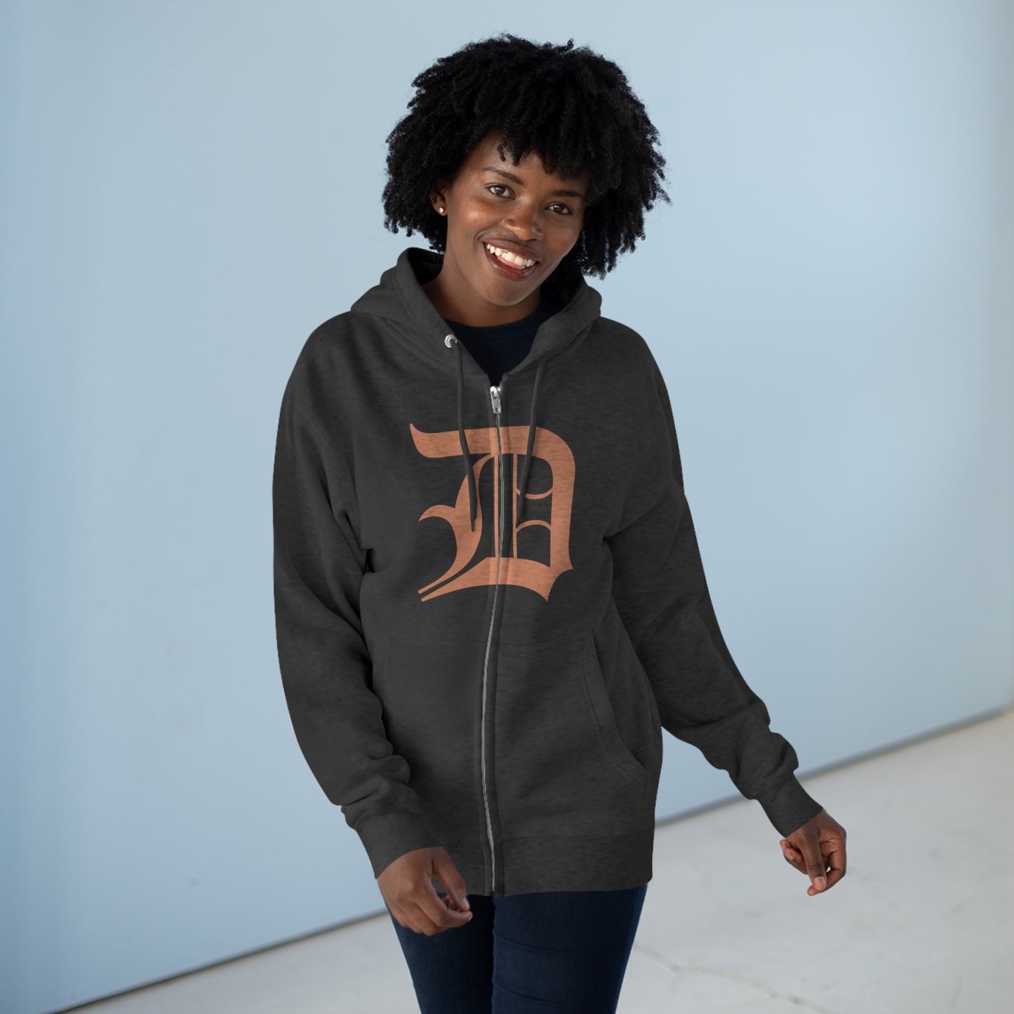 Detroit 'Old English D' Hoodie (Full-Body Copper Color) | Unisex Full Zip