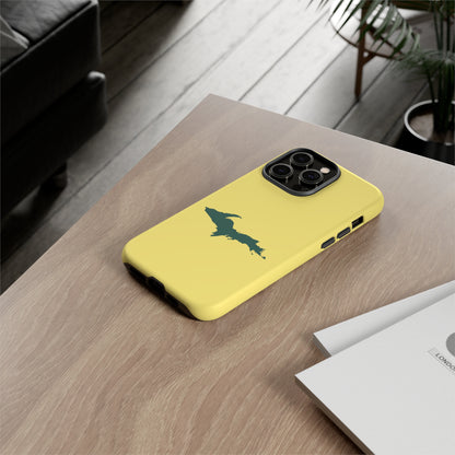 Michigan Upper Peninsula Tough Phone Case (Yellow Cherry Color w/ Green UP Outline) | Apple iPhone