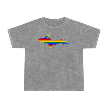 Michigan Upper Peninsula T-Shirt (w/ UP Rainbow Pride Flag) | Unisex Mineral Wash