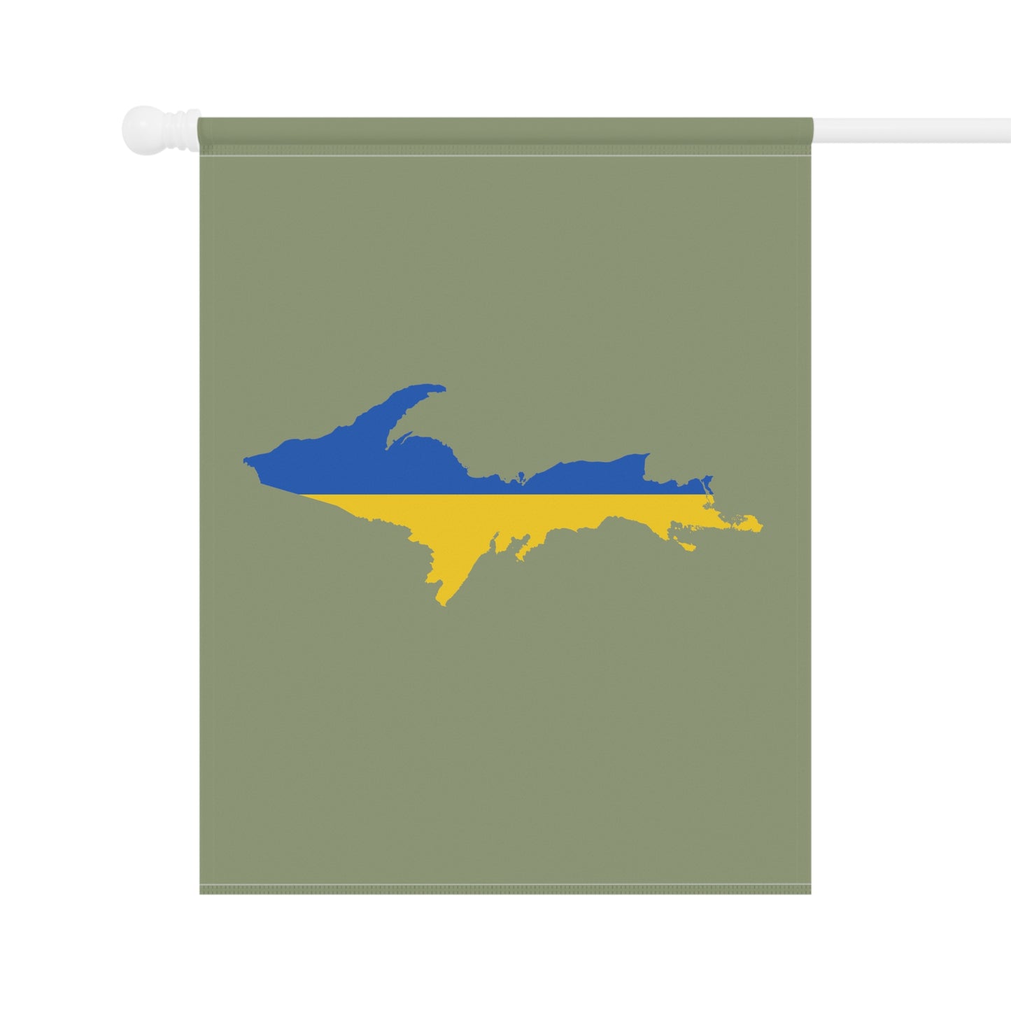 Michigan Upper Peninsula Home & Garden Flag (w/ UP Ukraine Flag) | Beachgrass Green