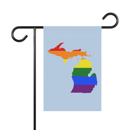 Michigan Rainbow Pride Home & Garden Flag (w/ MI Outline) | Light Blue