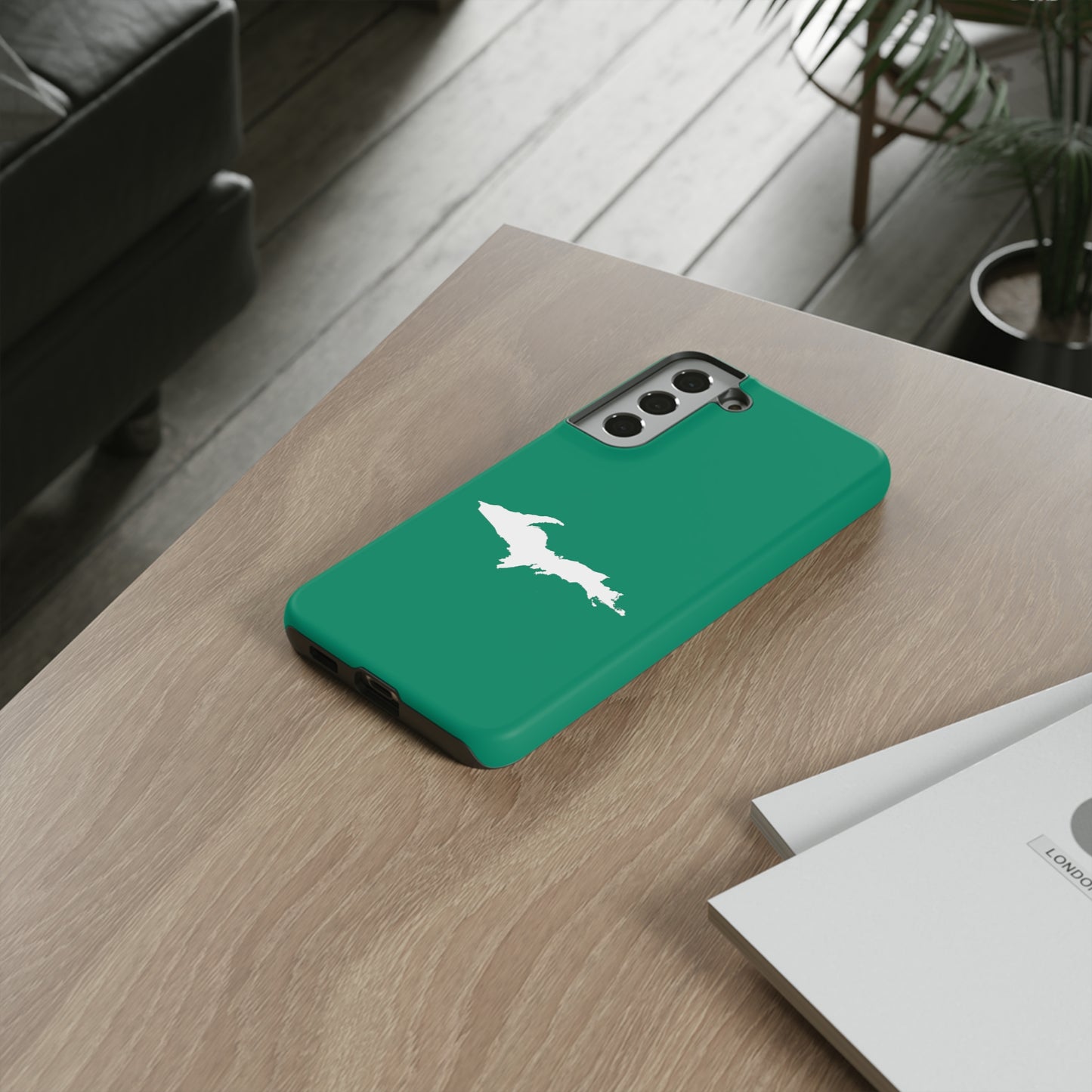 Michigan Upper Peninsula Tough Phone Case (Emerald Green w/ UP Outline) | Samsung & Pixel Android