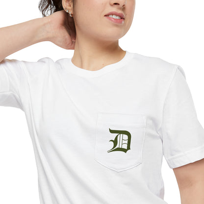 Detroit 'Old English D' Pocket T-Shirt (Army Green) | Unisex Standard