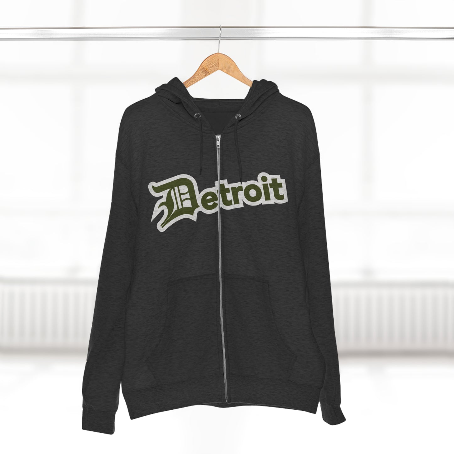 'Detroit' Hoodie (Army Green w/ Old English 'D') | Unisex Full Zip