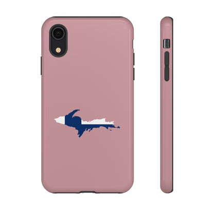 Michigan Upper Peninsula Tough Phone Case (Cherry Blossom Pink w/ UP Finland Flag Outline) | Apple iPhone