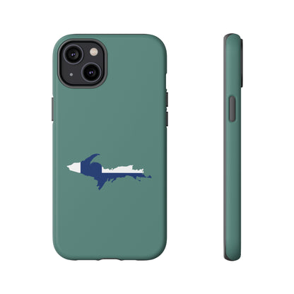 Michigan Upper Peninsula Tough Phone Case (Copper Green w/ UP Finland Flag Outline) | Apple iPhone