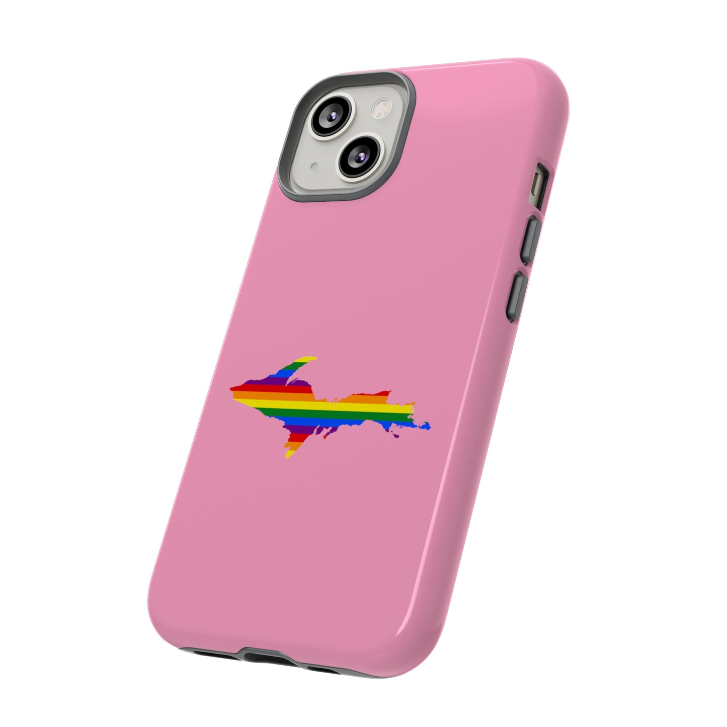 Michigan Upper Peninsula Tough Phone Case ('67 Pink Caddie w/ UP Pride Flag Outline) | Apple iPhone