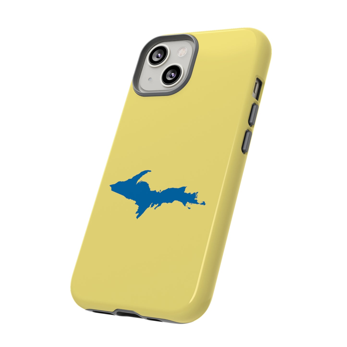 Michigan Upper Peninsula Tough Phone Case (Yellow Cherry Color w/ Azure UP Outline) | Apple iPhone