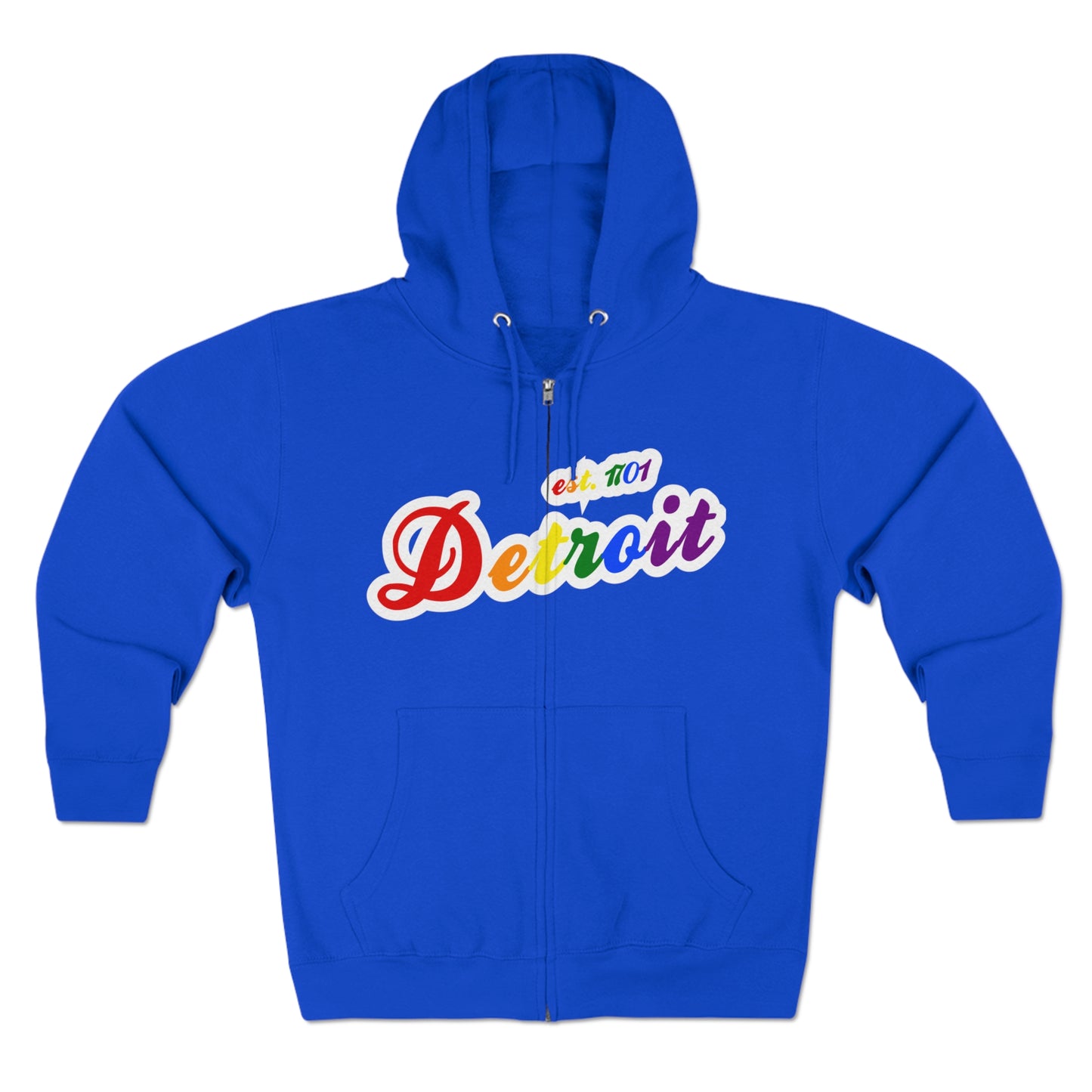 'Detroit EST 1701' Hoodie (Rainbow Pride Script Font) | Unisex Full Zip