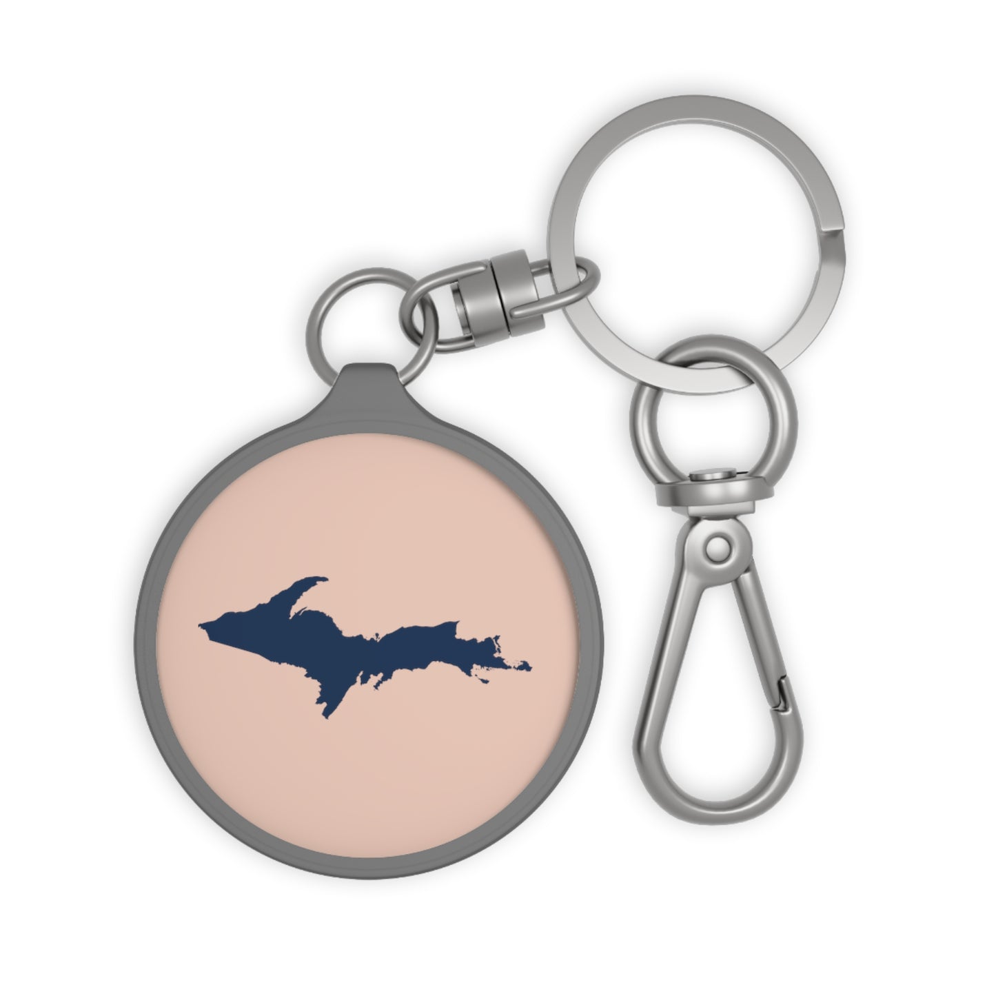 Michigan Upper Peninsula Keyring (w/ Navy UP Outline) | Rose Gold