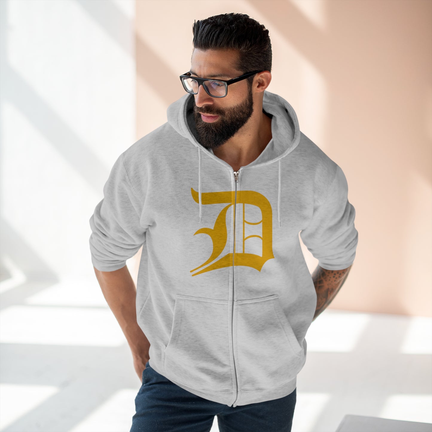 Detroit 'Old English D' Hoodie (Full-Body Gold) | Unisex Full Zip