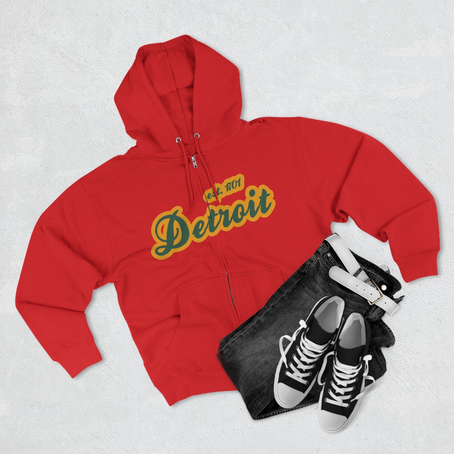 'Detroit EST 1701' Hoodie (Ginger Ale Green Script Font) | Unisex Full Zip