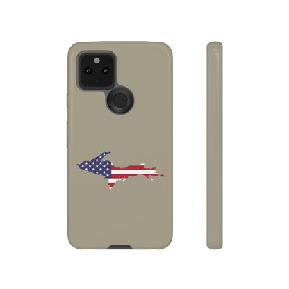 Michigan Upper Peninsula Tough Phone Case (Petoskey Stone Beige w/ UP USA Flag Outline) | Samsung & Pixel Android