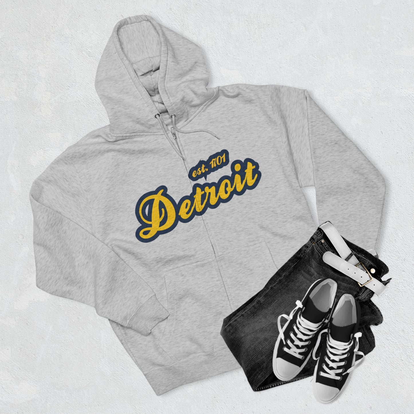 Detroit EST 1701' Hoodie (Gold/Navy Script Font) | Unisex Full Zip