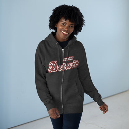 'Detroit EST 1701' Hoodie (Ore Dock Red Script Font) | Unisex Full Zip