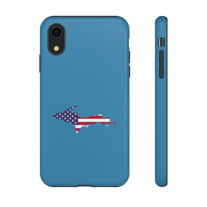 Michigan Upper Peninsula Tough Phone Case (Lake Michigan Blue w/ UP USA Flag Outline) | Apple iPhone